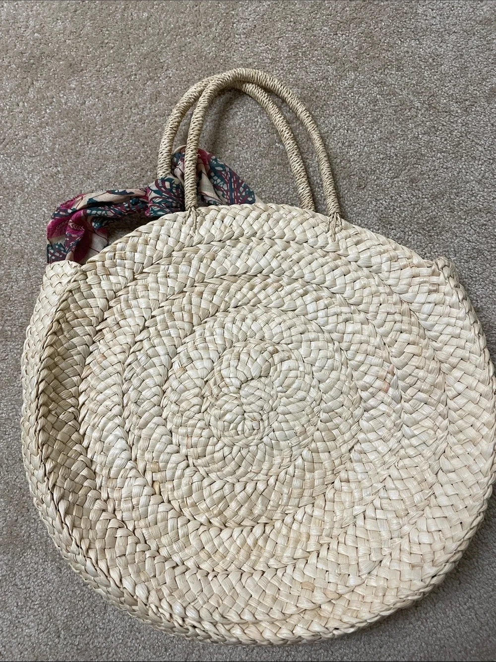 Maud Fourier Paris for Anthropologie  Round Straw Tote with Initial “J”